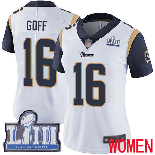 Los Angeles Rams Limited White Women Jared Goff Road Jersey NFL Football 16 Super Bowl LIII Bound Vapor Untouchable
